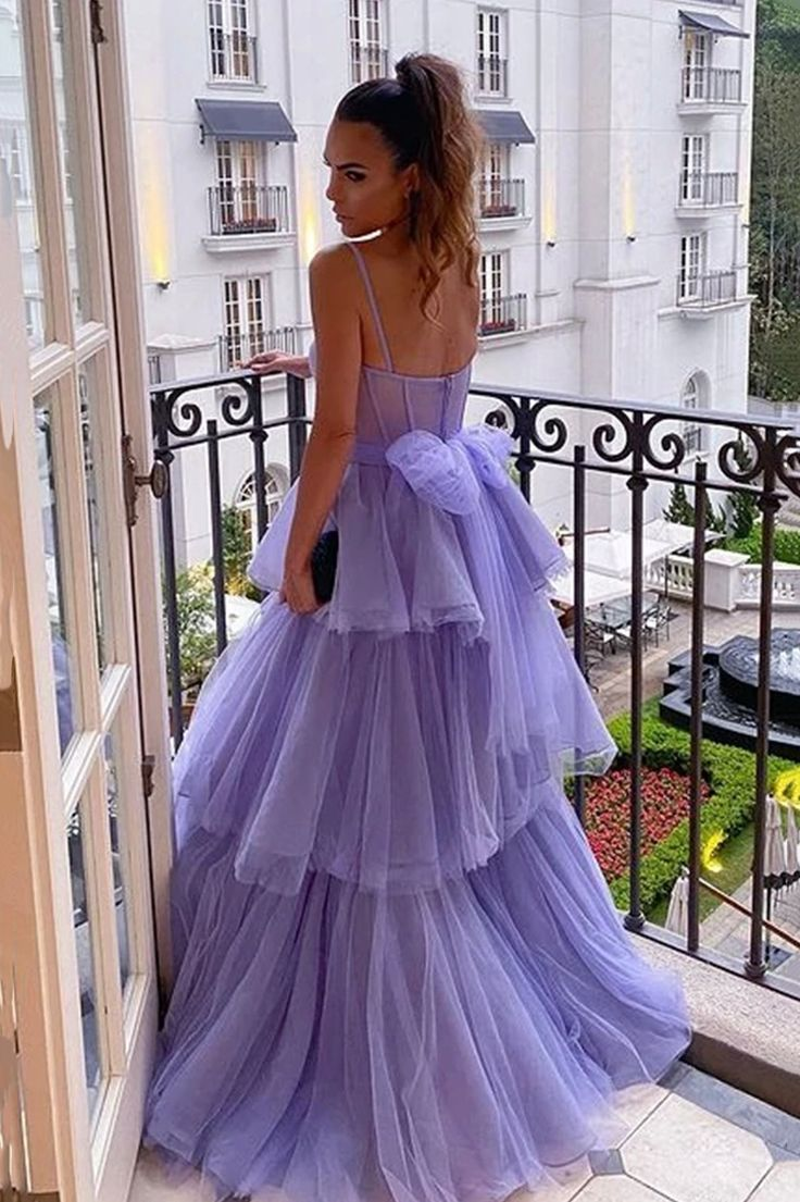 Lavender A-Line Puffy Long Prom Dresses, Beautiful Graduation Party Dresses SH792