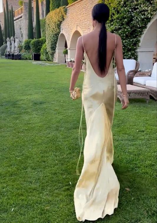 Sexy Backless Yellow Mermaid Prom Dress Evening Gown SH1255