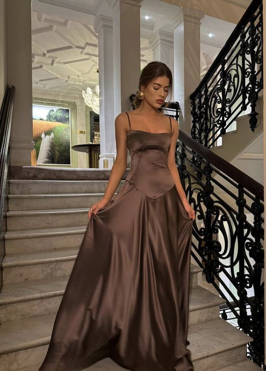 Simple Brown Spaghetti Straps A Line Prom Dress Party Dress SH1379