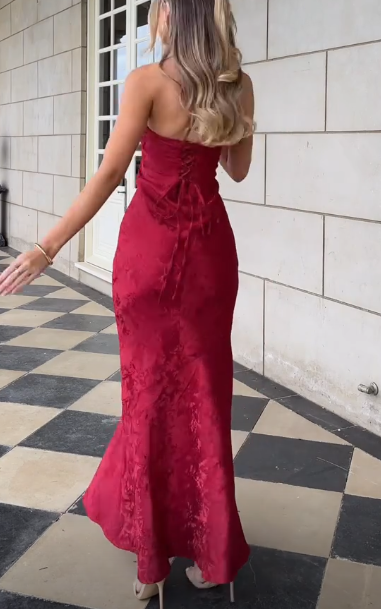 Chic Deep V Neck Mermaid Print Prom Dress Burgundy Evening Dress SH1552