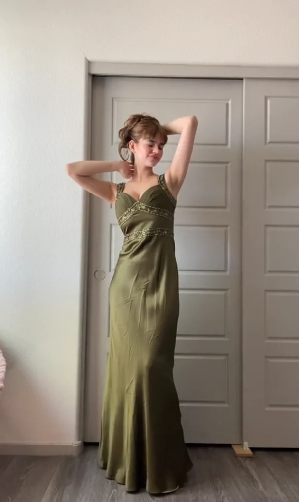 Elegant Sheath Olive Green Prom Dresses Long Formal Evening Dress SH1185