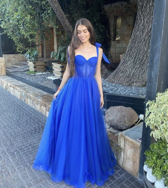 Blue Tulle Sweetheart Long Prom Dress Evening Dress SH1101