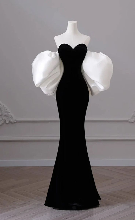 Black Velvet Strapless Mermaid Prom Dress Evening Dress SH1327