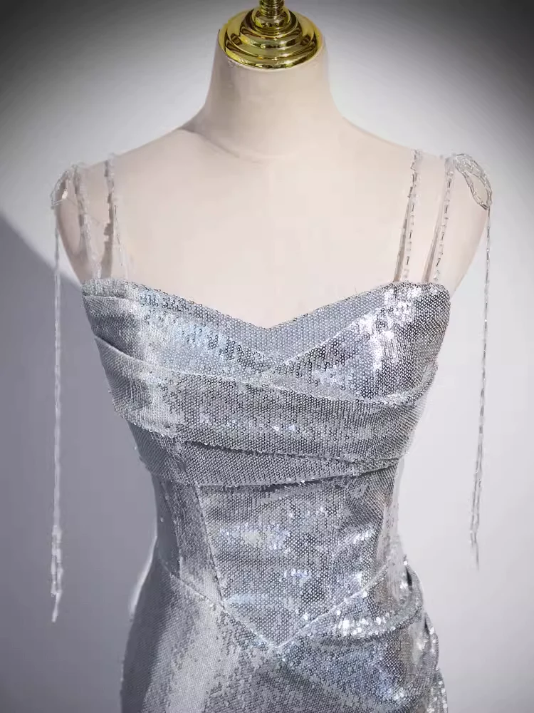 Elegant Silver Sequin Mermiad Prom Dress Long Evening Dress SH1037