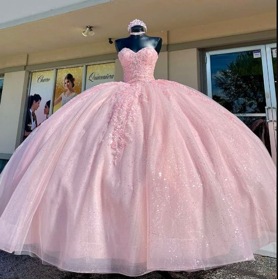 Sweet Strapless Pink Quinceanera Dresses Ball Gown Birthday Party Dress SH1004