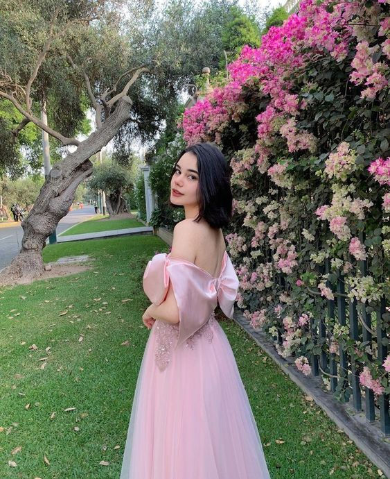 Pink Off The Shoulder Prom Dress Fairy Evening Dress SH1095