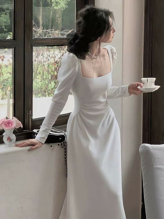 Sexy A Line Long Sleeves White Prom Dress SH1258