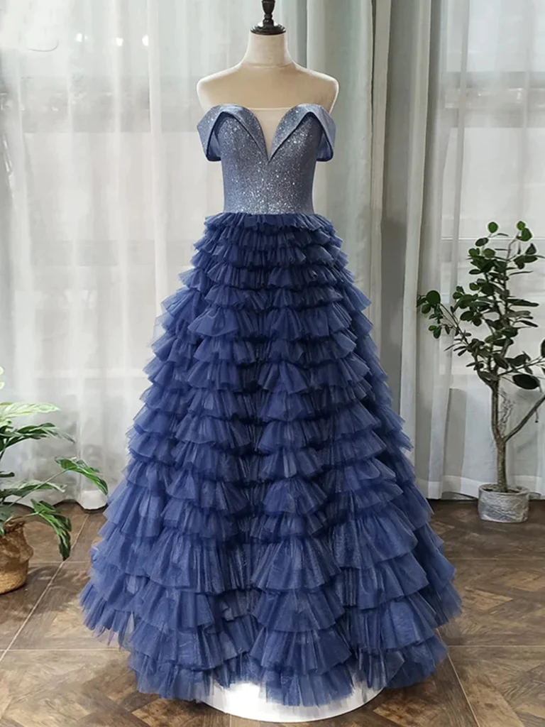Elegant Off Shoulder Sequins Top Long Prom Dresses, Formal Evening Dresses, Off the Shoulder Ball Gown SH851
