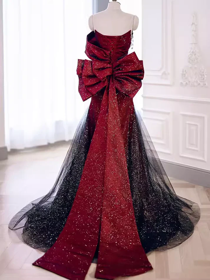 Elegant Off The Shoulder Mermaid Long Evenuing Dress Burgundy Prom Dress SH1199