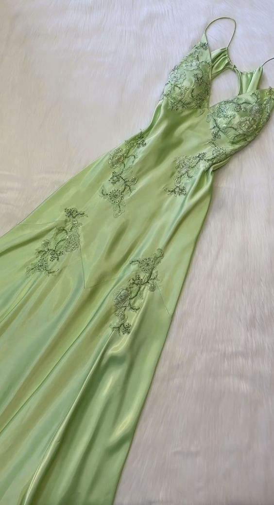 Sexy A Line Green Satin Prom Dress Birthday Party Gown SH1328