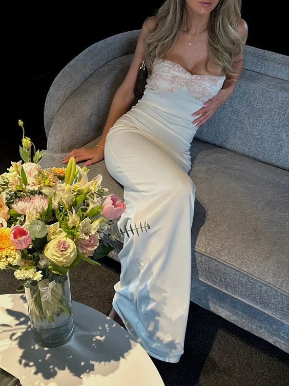 Charming Mermaid Strapless Long White Prom Dress SH1143