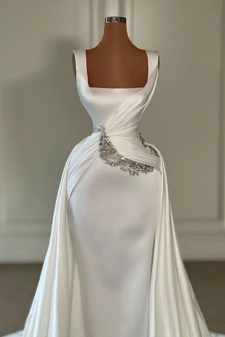 Gorgeous Sheath Train Bridal Wedding Dresses Gowns White Formal Prom Dresses SH1298