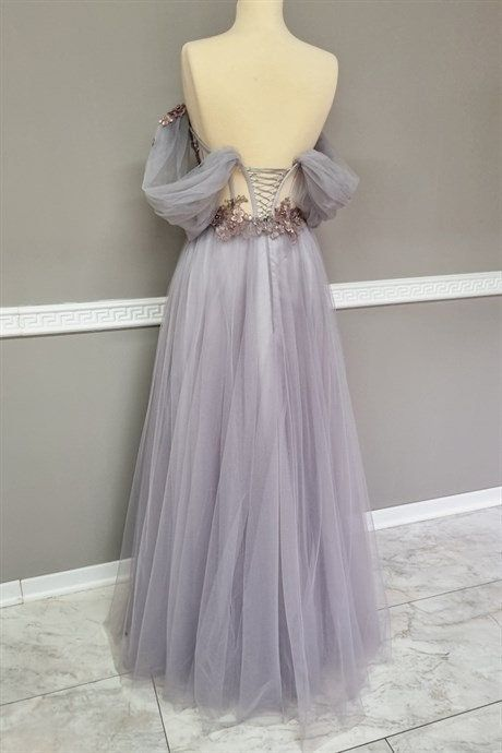 Off The Shoulder Tulle Applique Long Prom Dress Fairy Evening Dress SH705