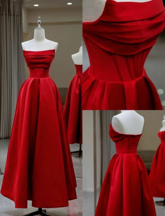 Red Strapless A LineEvening Dress Long Party Prom Dress SH1557