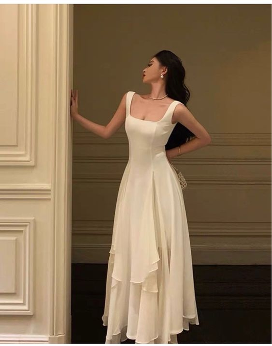 White Elegant Irregular Hem Long Prom Dress  SH761
