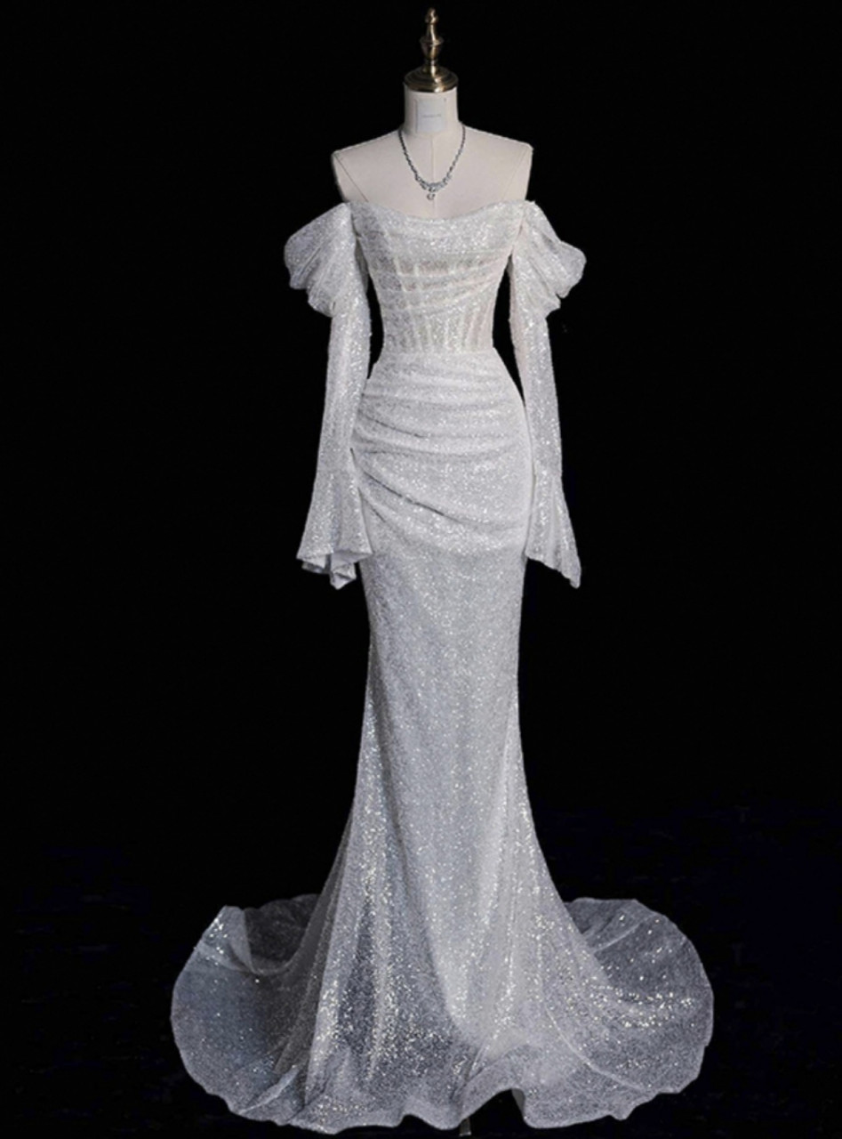 Glitter Corset Sequins Wedding Dress Mermaid Prom Dress SH1300