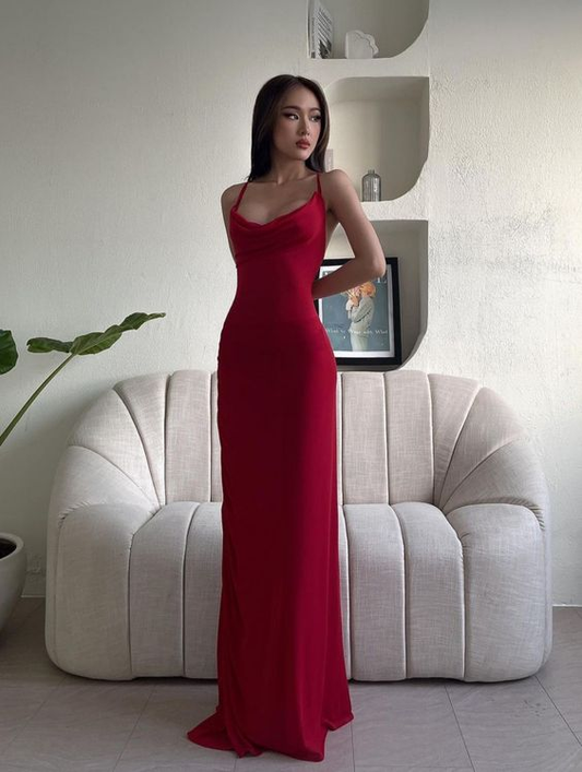 Charming Red Spaghetti Straps Evening Dress Long Prom Dress SH1369