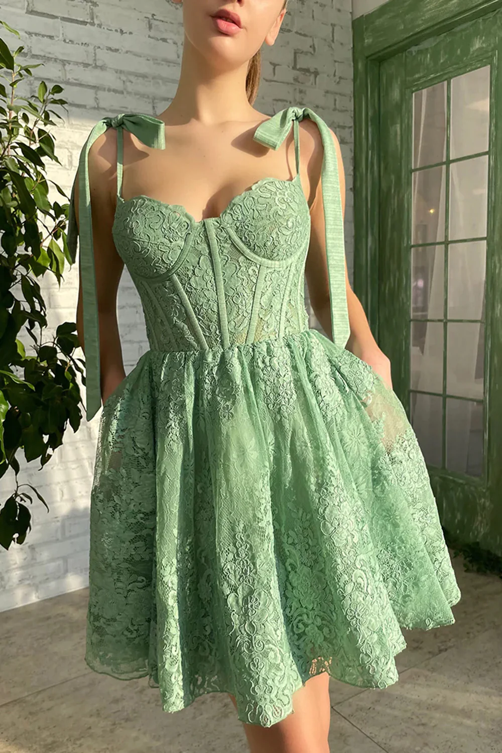 Green Sweetheart Lace  Homecoming Dress  SH578