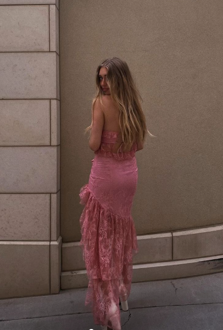 Sexy Strapless Lace Ruffle Prom Dress Long Party Dress SH816
