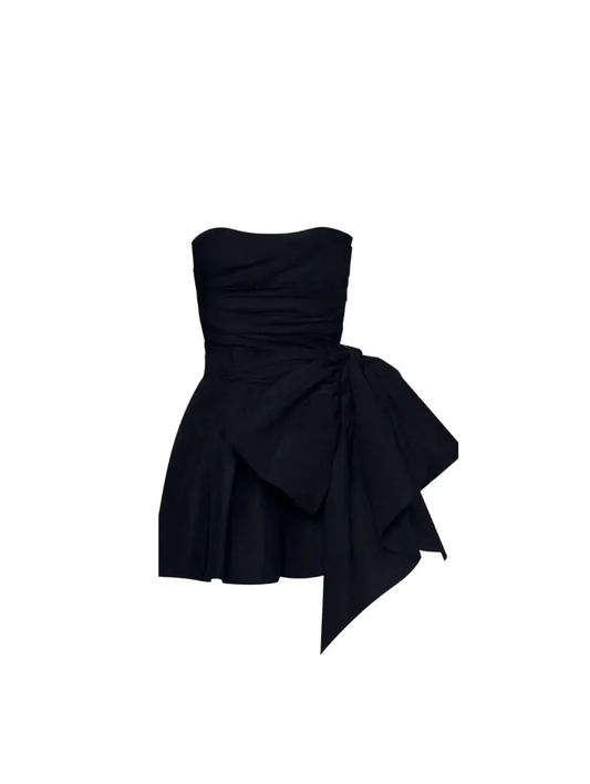 Simple Strapless Black Short Satin Homecoming Dress Cocktail Dress SH1409