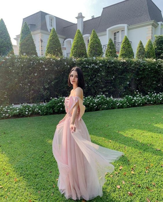 Pink Off The Shoulder Prom Dress Fairy Evening Dress SH1095