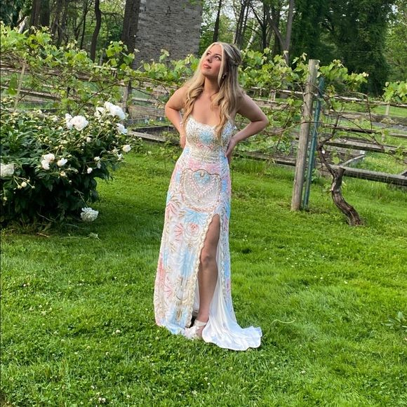 Gorgeous Spaghetti Straps Long Slit Evening Dress Mermaid Prom Dress SH958