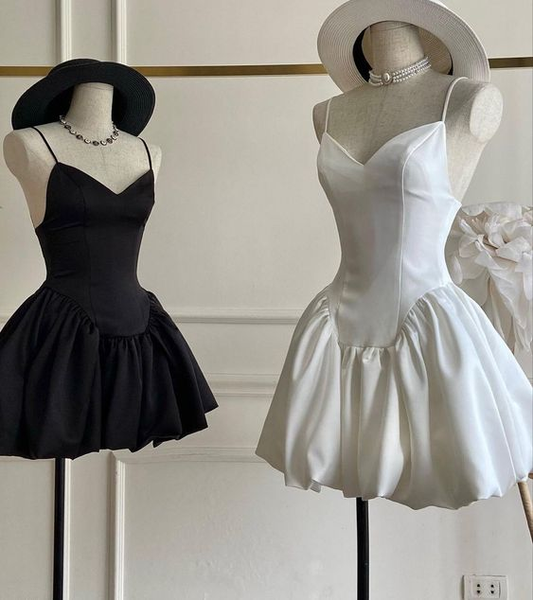 Simple V Neck White/Black Homecoming Dress Short Prom Dress SH1340