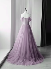 Beautiful Purple Tulle Sweetheart Off Shoulder Long Prom Dress SH637
