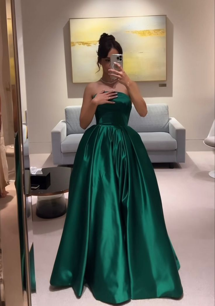 Green Strapless Long A Line Prom Dres Evening Party Dress SH1424