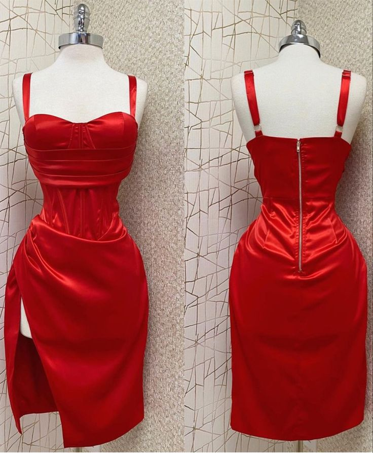 Red Sweetheart Neckline Slit Homecoming Dress Midi Prom Dress  SH754