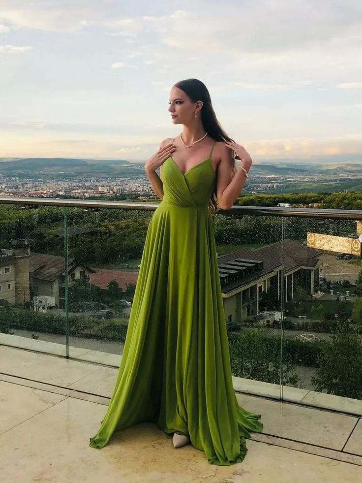 Simple Green Chiffon Long Prom Dress,A Line Evening Dress SH1546