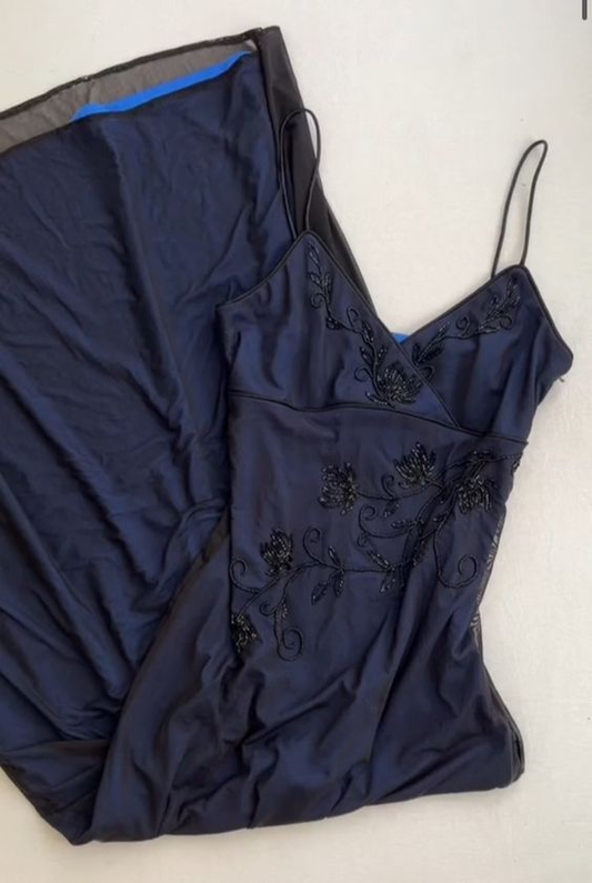 Navy Blue Mermaid Spaghetti Straps Evening Gown Prom Dress SH1381