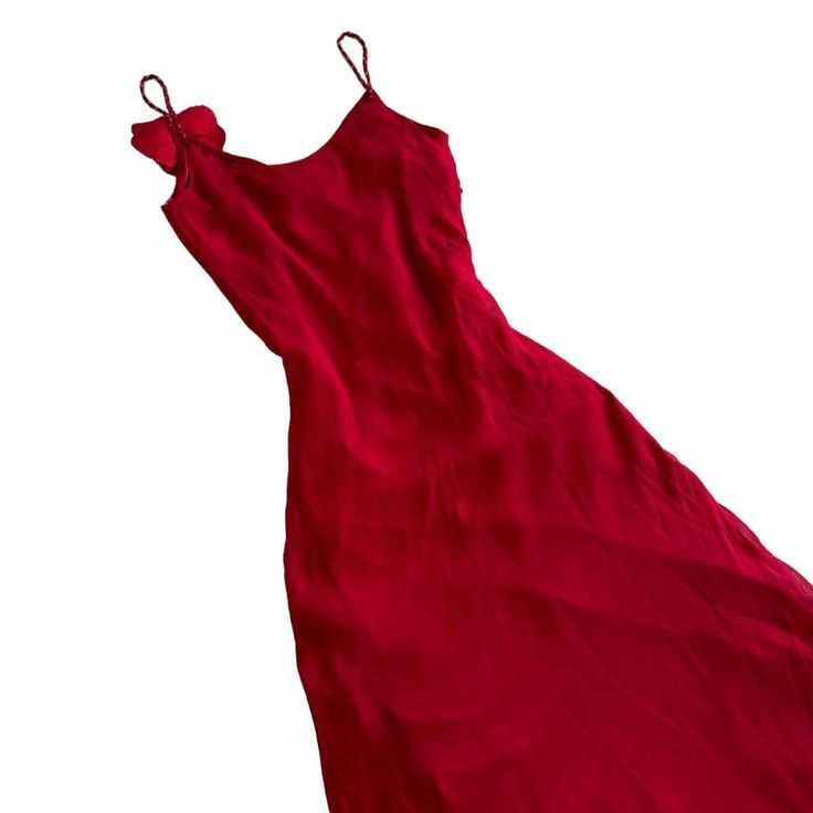 Spaghetti Straps Red Chiffon Applique Mermaid Prom Dress Evening Gown SH1290