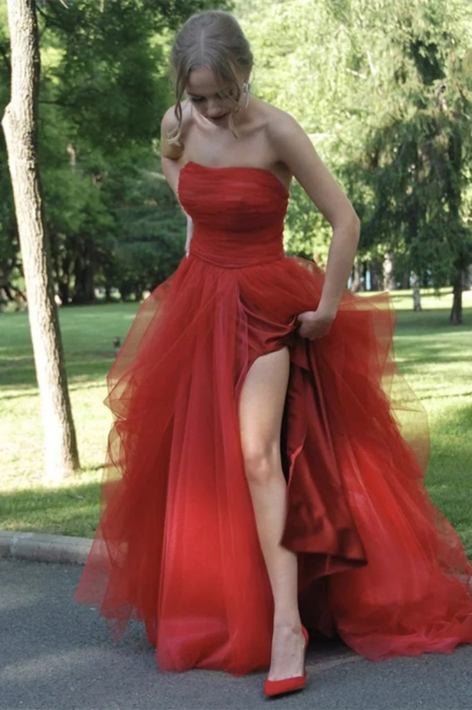 Gorgeous Strapless Split  Long Prom Dress Charming Evening Dress SH619
