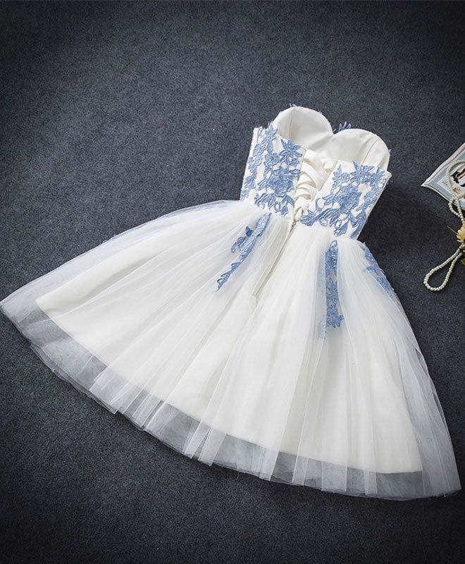 A-line Blue Sweetheart Strapless Appliques Homecoming Dresses  SH790