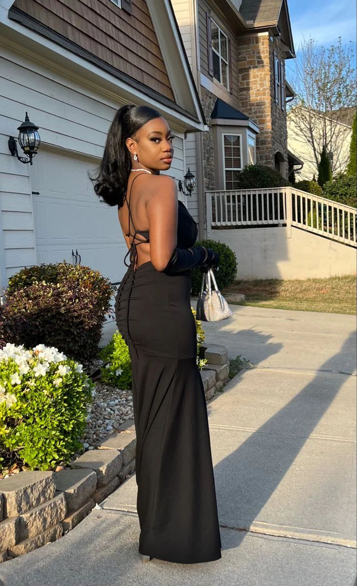 Simple Black Mermaid Evening Dresses，Long Backless Prom Dresses SH848