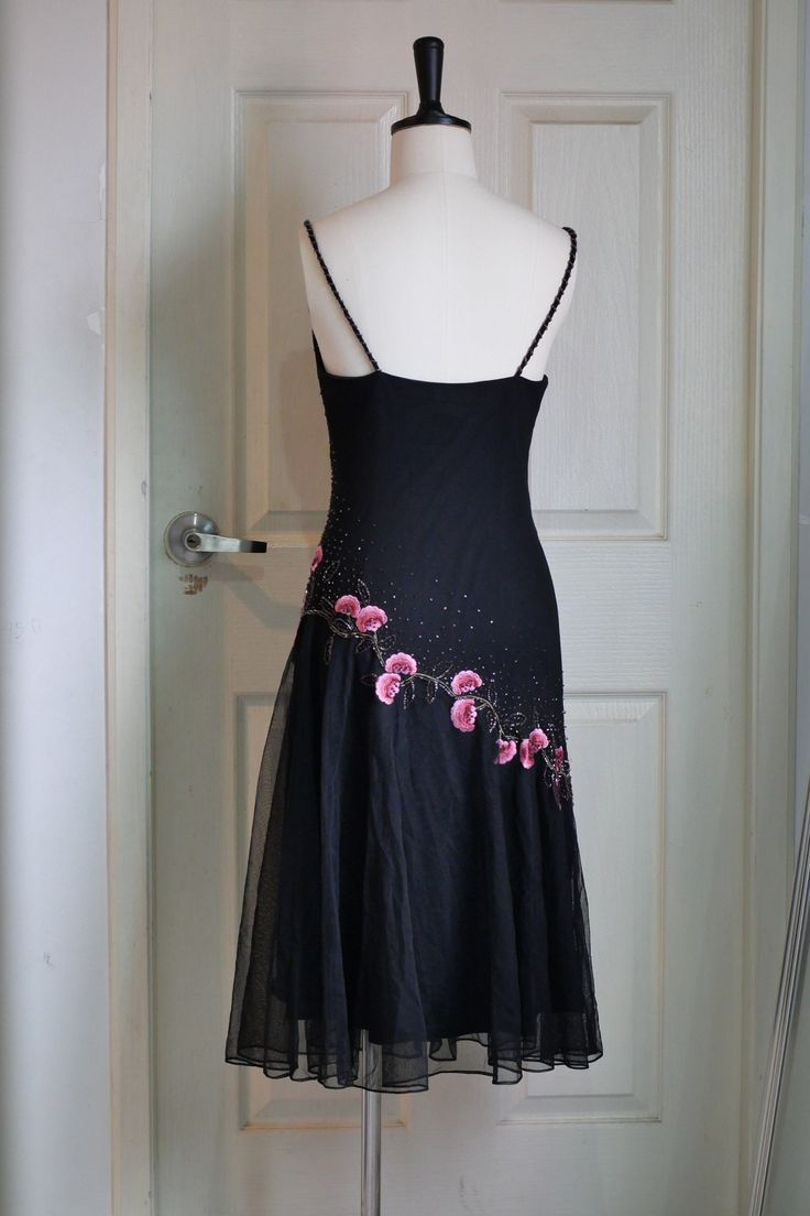 Gorgeous Black Prom Dress With Flowers Birthday Outfits Evening Dress SH1283