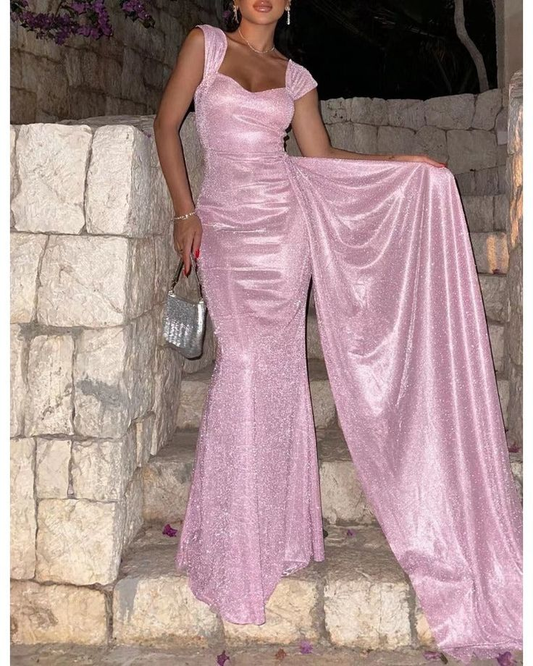 Sexy Pink V-Neck Mermaid Prom Dress Evening Dress SH1266