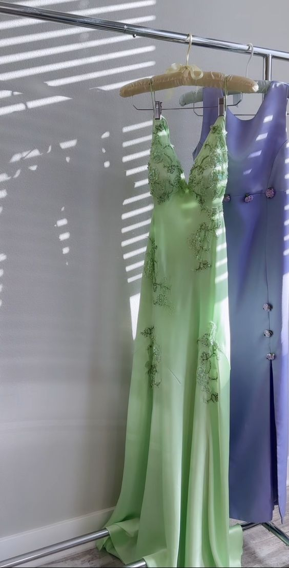 Sexy A Line Green Satin Prom Dress Birthday Party Gown SH1328
