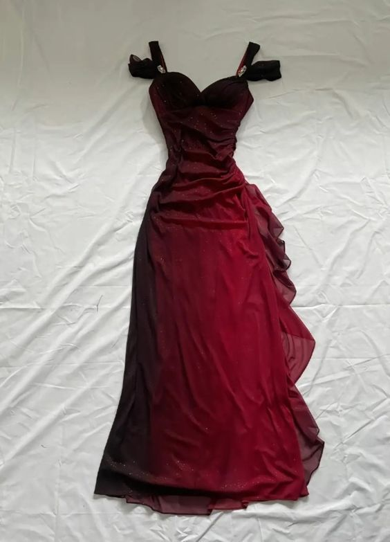 Sexy A Line Straps Ombre Burgundy Chiffon Long Prom Dress SH1232