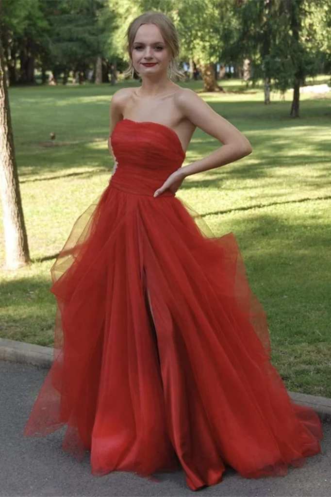 Gorgeous Strapless Split  Long Prom Dress Charming Evening Dress SH619