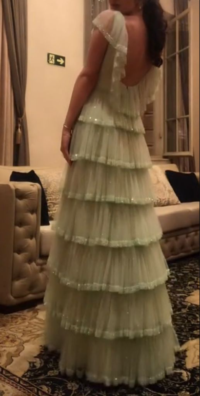 Shiny Tulle Layered Long Green Prom Dress SH1142