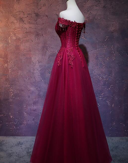 Beautiful Wine Red Tulle Sweetheart Long Prom Dress, A-line Party Dress KS5885