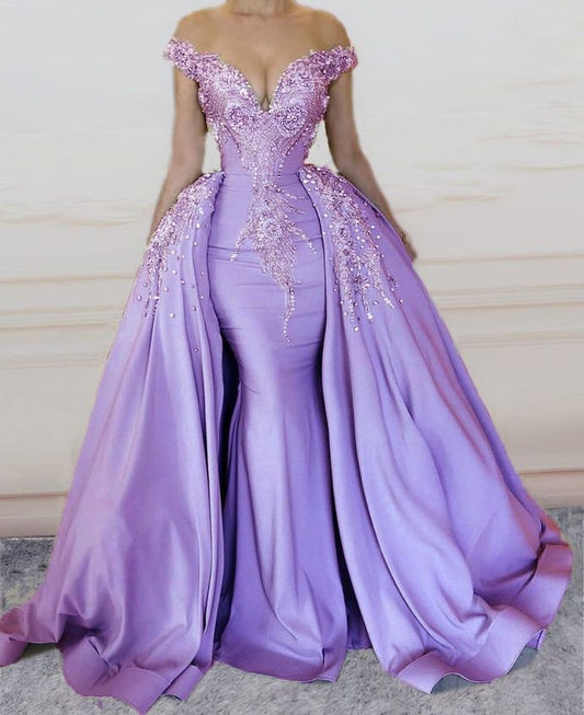 mermaid prom dresses long v neck evening gown beaded P8264
