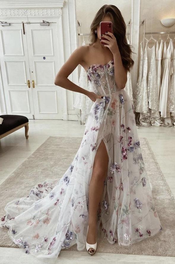 Stylish lace long A line prom dress evening dress KS4705