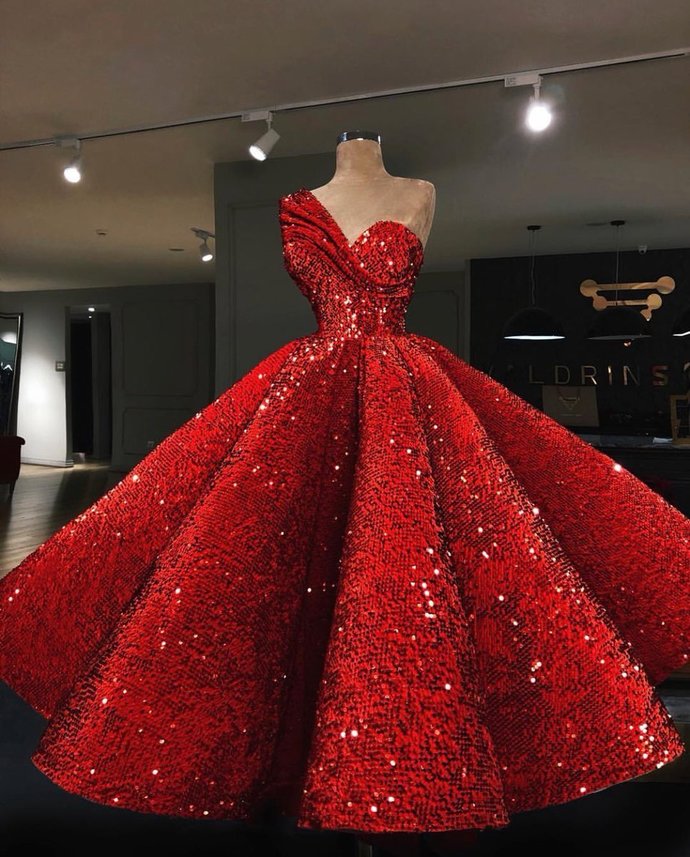 Ball Gown Sequins Plus Size Red Prom Dress BA8165