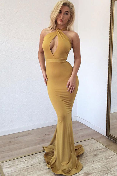 NEW ARRIVAL GINGER HALTER KEYHOLE MERMAID LONG PROM GOWNS SA78