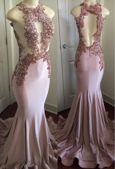 MODERN LACE APPLIQUES SLEEVELESS PARTY GOWNS PROM DRESS SA69
