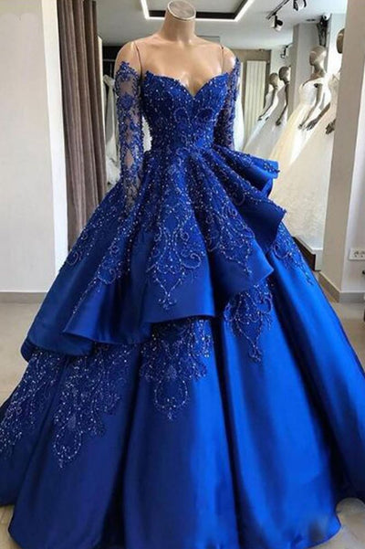 GORGEOUS ROYAL BLUE LACE RUFFLED PROM DRESS SWEET 16 DRESSES SA135