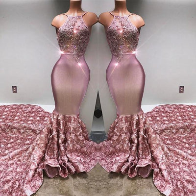 GORGEOUS HALTER MERMAID PINK PROM PARTY GOWNS EVENING DRESSES SA112